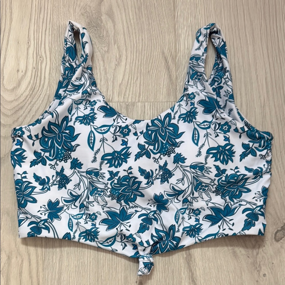 SHEIN Blue and White Tie Front Crop Bikini Top